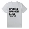 Dames t shirts dames t-shirt lippenstift diamanten tassen schoenen print vrouwen t-shirt katoen casual grappig voor lady top tee hipster drop schip