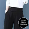 Lato eleganckie spodnie garniturowe kobiety wysoki talia lodowa jedwabna all-mecz mody biuro pani ołówek casual spodnie 211124
