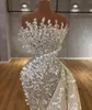 2021 Straplez Mermaid Abiye Overkirt Boncuk Sequins Ile Dantel Aplike Balo Parti Abiye Lüks Vestido De Novia