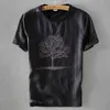 6114 verão moda mens tshirts macio linho respirável de alta qualidade tops bordado de árvore japão simples o-pescoço slim pulôver t-shirt h1218