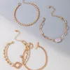 4pcs/sets Punk Thick Chain Gold Bracelets for Women Luxury Rhinestone Hollow Geomtry Alloy Metal Jewelry