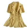 Elegant temperament lace-up gentle suit mini dress lady Summer Korean double-breasted Slim wild bag hip Dress female 210420