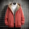 Hombres Otoño Invierno Chaqueta con capucha Forro de piel Gruesa Cremallera Sudadera con capucha Sudadera Casual Abrigo deportivo Con capucha Moda coreana Sudadera con capucha blanca 211014