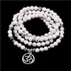 White Howlite Mala med Lotus Pendnent Natural Stone Pärlade armband för män och kvinnor Chakra Modern Yoga Zen Jewely Pärled, Strands Drop