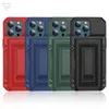 Premium Kickstand Card Slots Heavy Duty TPU PC -stötbeständiga telefonfall för iPhone15 14 13 12 11 Pro Max Mini XR XS X 6 7 8 Plus