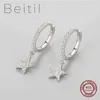 Beitil Twinkle Yıldız Hakiki 925 Ayar Gümüş Hoop Küpe Kadınlar Için Düğün Nişan Güzel Kadın Temizle Zirkon Takı