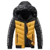 Mężczyźni Grube Parker Down Płaszcze Hurtownie Moda Ciepły Łączenie Wiatroszczelna Kapturem Puffer Kurtka Designer Winter Chleb Futro Kołnierz Puff Kurtki