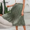 Bohemian Ruffled High Waist Chiffon Kvinnor Lång Blommigt Utskrift Pläterad Sommar Kvinna Foder Midi Skirt 210414