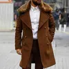 Mäns Ullblandningar Män Trench Coat Long Jacket Fleece Outwear Formal Office Work Casual Peaat