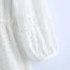 Women Summer White V-Neck Dress Sleeve Buttons Bow Tie Slim Casual Female Elegant Party A-Line Dresses Clothes Vestidos 210531