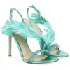 Magnifique bout ouvert plumes en peau de mouton chaussures de mariage talons hauts 9.5 CM bal soirée pompe mariée dame robe formelle Stiletto champagne turquoise