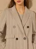 Minimalism Vinter Mode Kvinnors Coat Olstyle Stripe Lapel Dubbelbröst Aline Loose Woolen Kvinna Jacka 12030372 210527