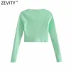 Femmes Vintage col carré mince court vert tricot pull femme Chic été mince Cardigans hauts courts S718 210420