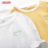 Tangada femmes rayé broderie coton t-shirt à manches courtes O cou t-shirts dames décontracté t-shirt Street Wear haut 2Y02 210609