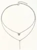 Double Zircon Pendant Necklace Female Niche Temperament Metal Rod Titanium Steel Clavicle Chain Accessories