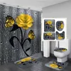 4 pcs Rose Print 3D Shower Curtain Waterproof Polyester Bathroom Curtain Anti-slip Bath Mats Set Toilet Rugs Carpet Home Decor 211223