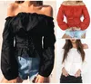 Kvinnors Blusar Skjortor Mode Lantern Sleeve Off Shoulder Top Corsetskjorta Sexiga Toppar Kvinnor Lace Up Satin Blouse