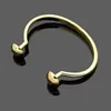 Europe America Fashion Style Men Lady Women Brass 18K Gold Engraved Letter Initials Double Rivets Open Bangle Bracelet 3 Color