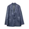 Herfst Winter Korean Blue Casual PU Lederen Jas Losse Mode Suit 210608