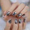 False Nails Black Mirror Short Fake Nail Round Metallic Cool Full Cover Tips Dark Decorated Artificial 24pcs Prud22