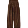 Hoge taille corduroy brede beenbroek vrouwelijke vintage bruin zwarte rechte broek zonder riem vrouwen casual harajuku bodems 211124