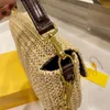Designer femmes paille Baguette sac à bandoulière 2021 Italie Roma marque Vintage mode tricot sacs à main toile impression doublure bandoulière H238E