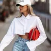 Blusas Mujer De Moda 2021 Yaz Sonbahar Pamuk Düzensiz Kısa Beyaz Uzun Kollu Gömlek Mizaç Dış Göbek Bluz kadın Bluz Gömlek