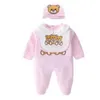 Designer Cute Newborn Baby Clothes Set Infant Baby Boys Printing Bear Romper Baby Girl Jumpsuit+Bibs +Cap Outfits Set 0-18 7248