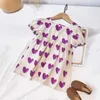 Atacado estilo coreano verão crianças meninas vestido mangas curtas roxo amor coração bonito princesa E8923 210610