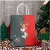 Christmas Gifts Shopping Bags Wrap Kraft Paper Tote Bag Saint Claus Deer Merry Xmas Tree Snowman Print Carrying Storage Take-out Gift Jewelry Packaging Accessories