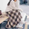 Women's High Waist Skirts Casual Ladies Kawaii Loose Vintage Woolen Plaid Skirt Female Korean Button For Women Punk Long Retro 210421