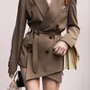 TWOTWINSTYLE Casual Solid Blazer For Women Notched Long Sleeve Double Breasted Lace Up Plus Size Blazers Female Fashion 210517