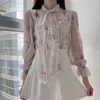 Florals Bow Fashion Femme Elegance Plus Size Blouse Office Lady Sweet Girls Shirts Streetwear Casual Tops Clothe 210525