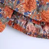 Женщины праздник тропическая цветочная печать эластичные короткие удаления блузки женские с плечами рубашки рубашки шикарные урожая 210520