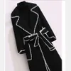 Wol mengsel lange jassen voor vrouwen vintage plus size 4xl revers slanke jassen met riemen overmaat Koreaanse stijl elegante uitloper 210930