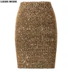 Womens Streetwear Party Skirt Gold Silver Red Sequin Skirts Women Ol Bodycon Pencil Skirt Short Wrap Sequined Skirt Woman X0428