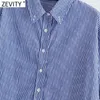 Zevity Camicie da donna vintage con stampa a righe e bottoni di design Camicetta da donna a maniche lunghe casual da lavoro Chic Blusas Top LS9276 210603