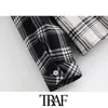 Traf Women Fashion Patchwork sprawdź luźne bluzki vintage długie kieszenie na długie rękawy żeńskie koszule blusas eleganckie topy 210415
