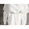 Women White Irregular Knot Split Big Size Dress Lapel Long Sleeve Loose Fit Fashion Spring Summer 1X3420 210421