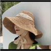 Chapeaux à large bord Casquettes Chapeaux, écharpes Gants Mode Aessories Drop Delivery 2021 Small Fresh Sunscreen Ladies Summer Tissé Pliable Beach St H