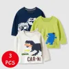 Mudkingdom pojkar långärmad t-shirt höst mode dinosaur tecknad pullover 3-pack casual kläder 210615