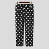 Men Casual Pants Fashion Polka Dot Printed Trousers 2021 Spring Button Straight Bottoms Man Leisure Zipper Patalones 5XL Men's