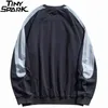Hommes Hip Hop Rayé Patchwork Sweat Streetwear Lettre Imprimer Pull Harajuku Coton Printemps Mode Mince Sweat Shirt 211106