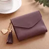 Korean Wallet For Womans Card Bag Cute Student Tassel Pendant Coin Purse Envelope Buckle Tri-Fold PU Short Wallets