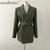 Winter Spring Women Blazers Woolen Formal Jackor Ytterkläder Lace Up Office Lady Wild No Quilted Tops Outwear 210604