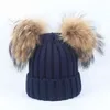 Bebê do inverno pompom pompom chapéu real dupla guaxinim pom pompons beanie chapéus para crianças