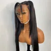 Długie jedwabiste proste syntetyczne koronki przednie peruki z kucyk dla czarnych kobiet darmowa część rolilesu peruka naturalna linia włosów