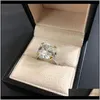 Zespół pierścieni Biżuteria Drop Dostawa 2021 925 Sterling Sier Sparkling Square Pink Yellow White High Carbon Diamond Ring Women Żydów Prezenty Drlfj
