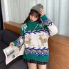 Christmas Deer Pattern Turtleneck Women Sweater Knitted Long Sleeve Loose Pullover Sweater For Girls Autumn Winter Oversize 210518