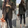 Office Lady Kobiety Blazers i Kurtki Plus Rozmiar Plaid Blazer Koreański Płaszcz Zimowy Odzież Zimowa Ząbkowana Single Breasted Wewnewear 210930